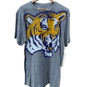 LSU Tigers big tiger face Majestic Section 101 gray t-shirt Size Large